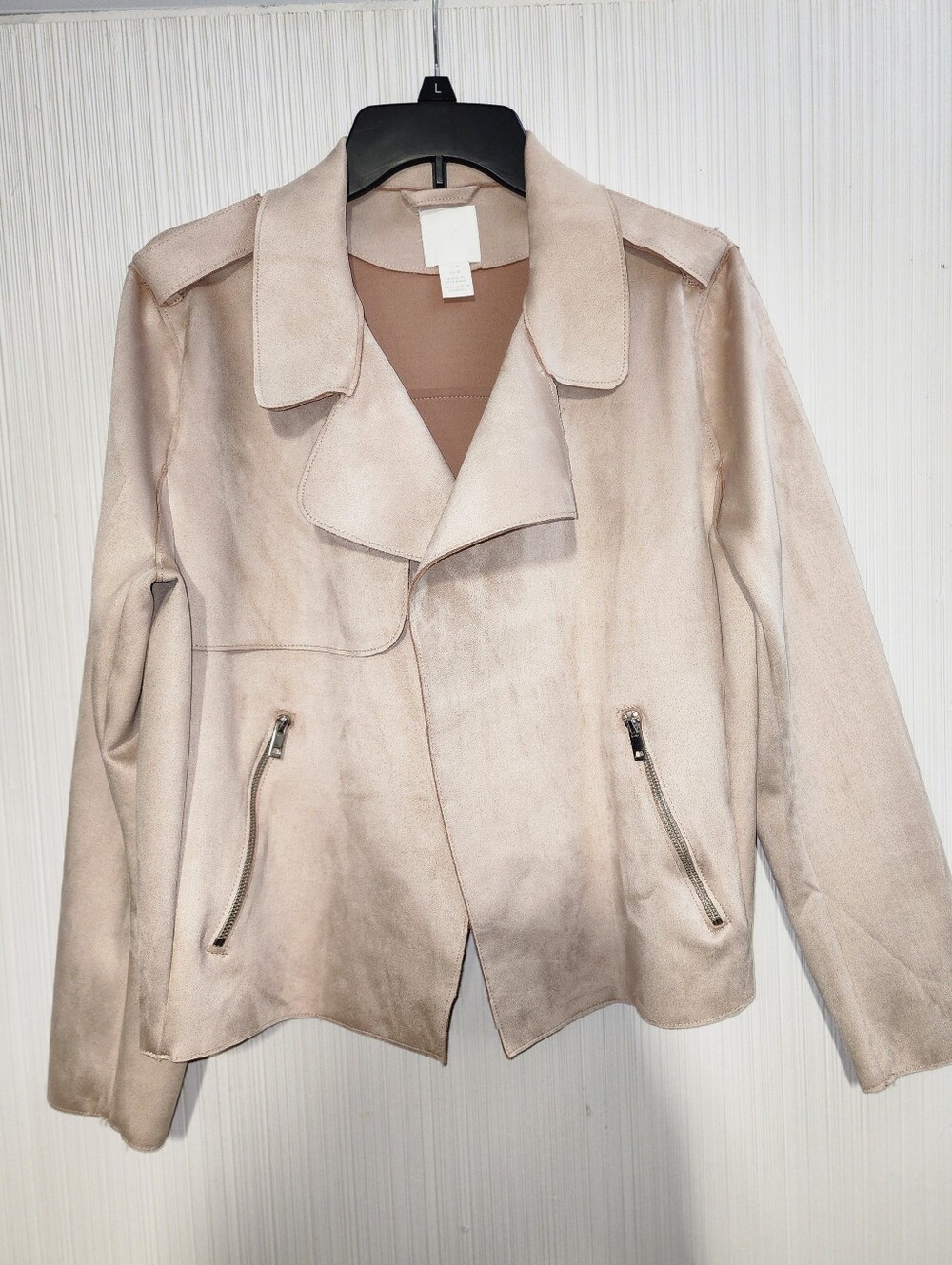 H&M Women’s Light Pink Faux Suede Moto Jacket, Womans M